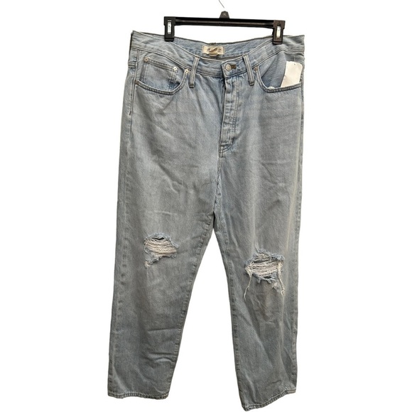 Madewell womens destroyed dad jeans in blue - Picture 5 of 13